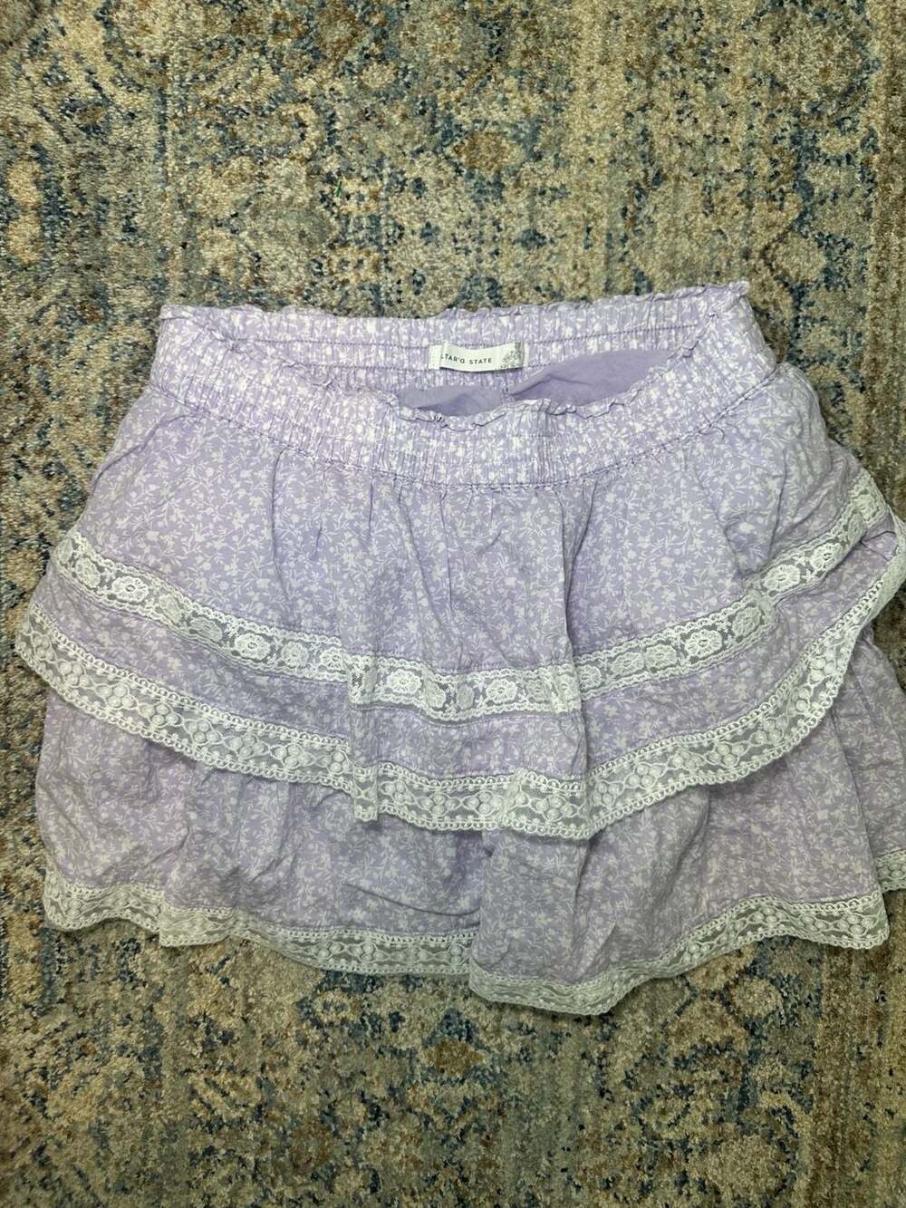 Altar'd State Winnie Floral Tiered Mini Skirt Purple Size L
